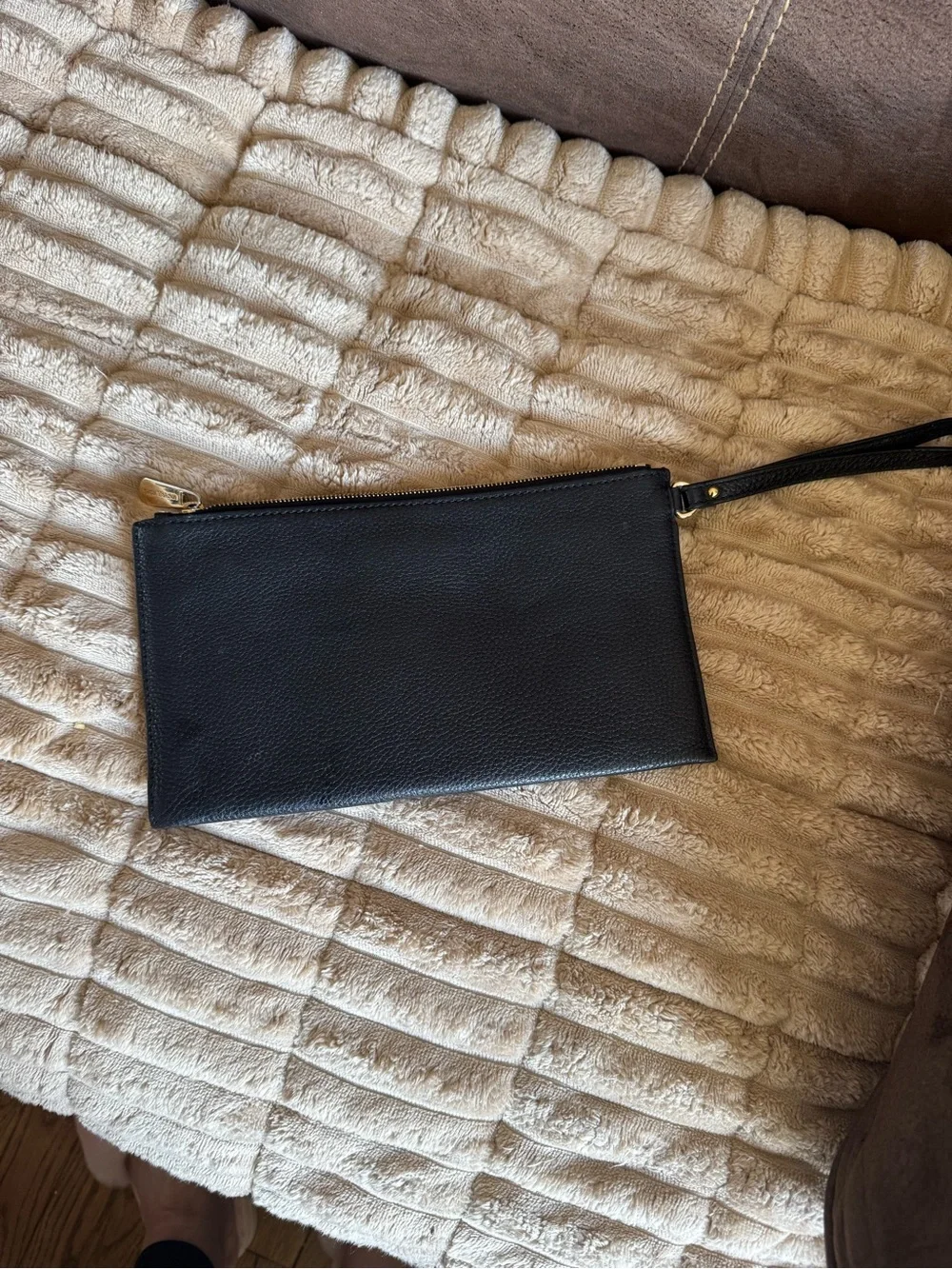 Michael Kors Black Leather Large Wristlet with Gold Logo